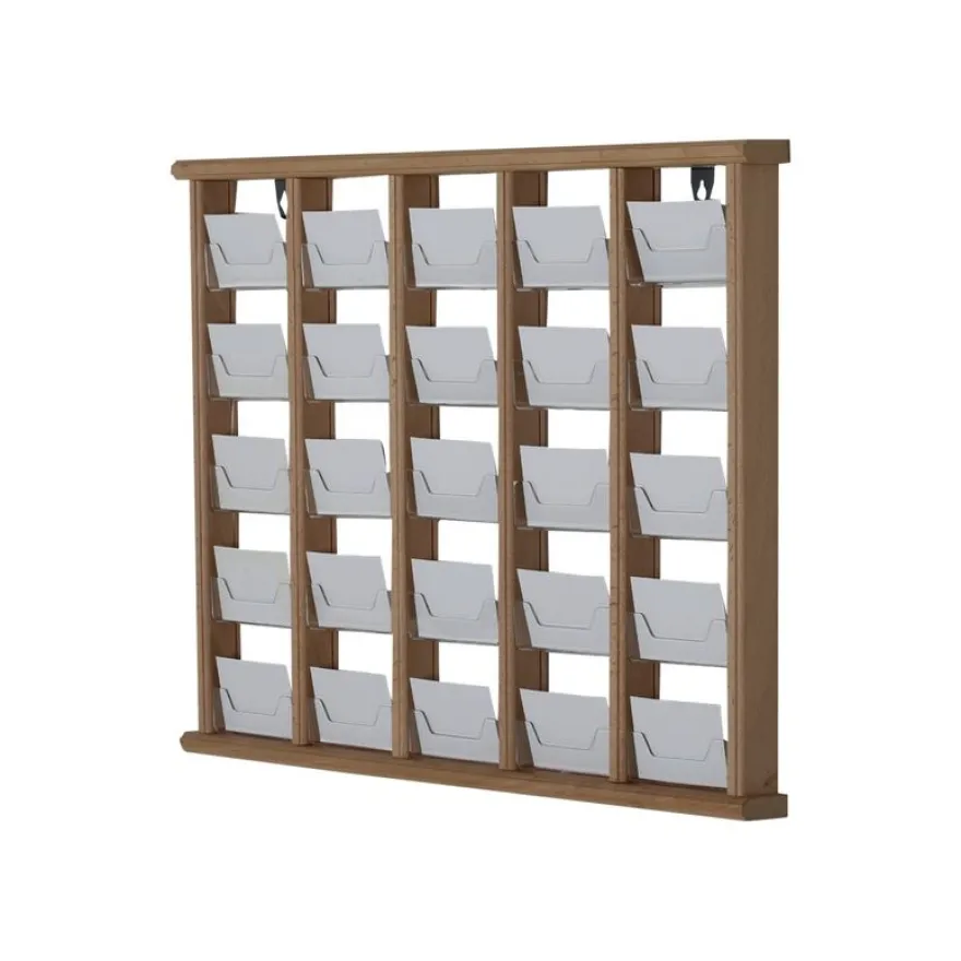 INOVSHOP - Présentoir de cartes de visite mural - 5 x 5 compartiments - finition bois naturel
