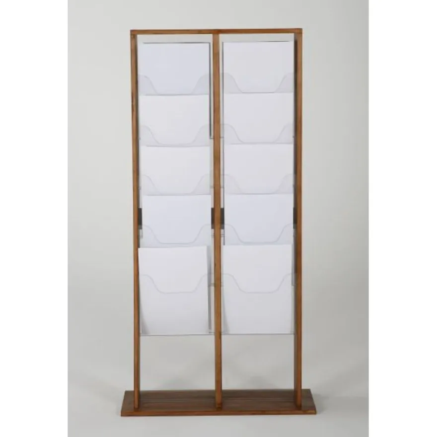 INOVSHOP - Présentoir de journaux de sol - 2 x 5 compartiments A4 - bois foncé
