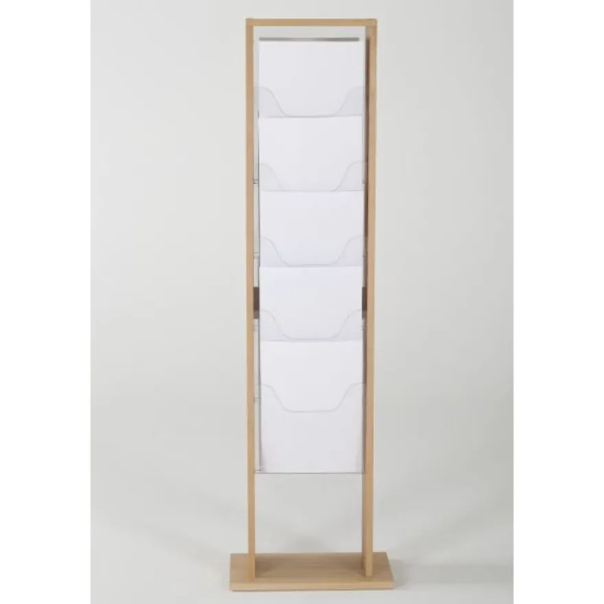 INOVSHOP - Présentoir de journaux de sol - 1 x 5 compartiments A4 - bois foncé