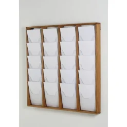 INOVSHOP - Présentoir de journaux mural - 4 x 5 compartiments A4 - bois foncé