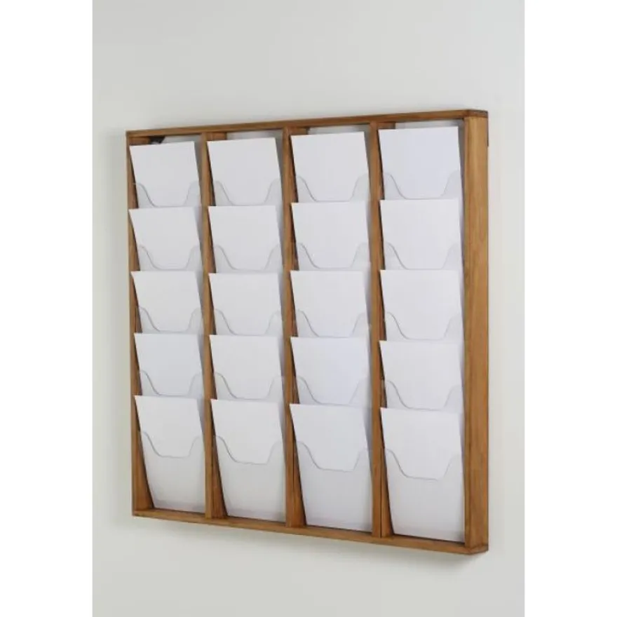 INOVSHOP - Présentoir de journaux mural - 4 x 5 compartiments A4 - bois foncé