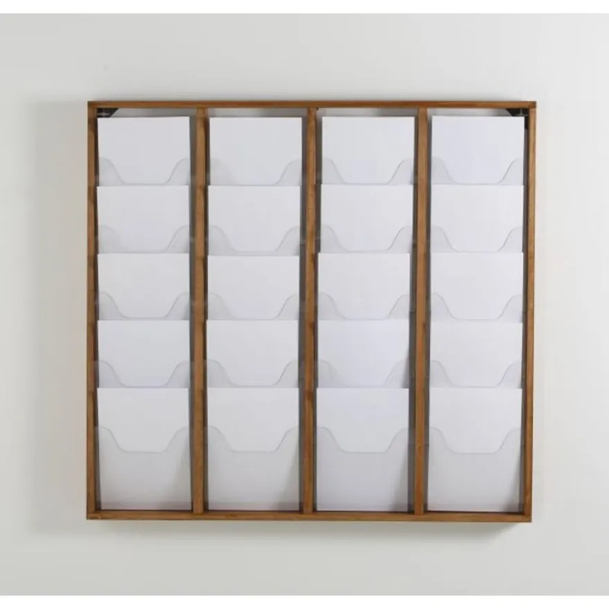 INOVSHOP - Présentoir de journaux mural - 4 x 5 compartiments A4 - bois foncé