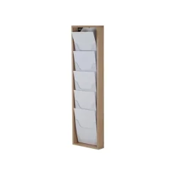 INOVSHOP - Présentoir de journaux mural - 1 x 5 compartiments A4 - bois foncé