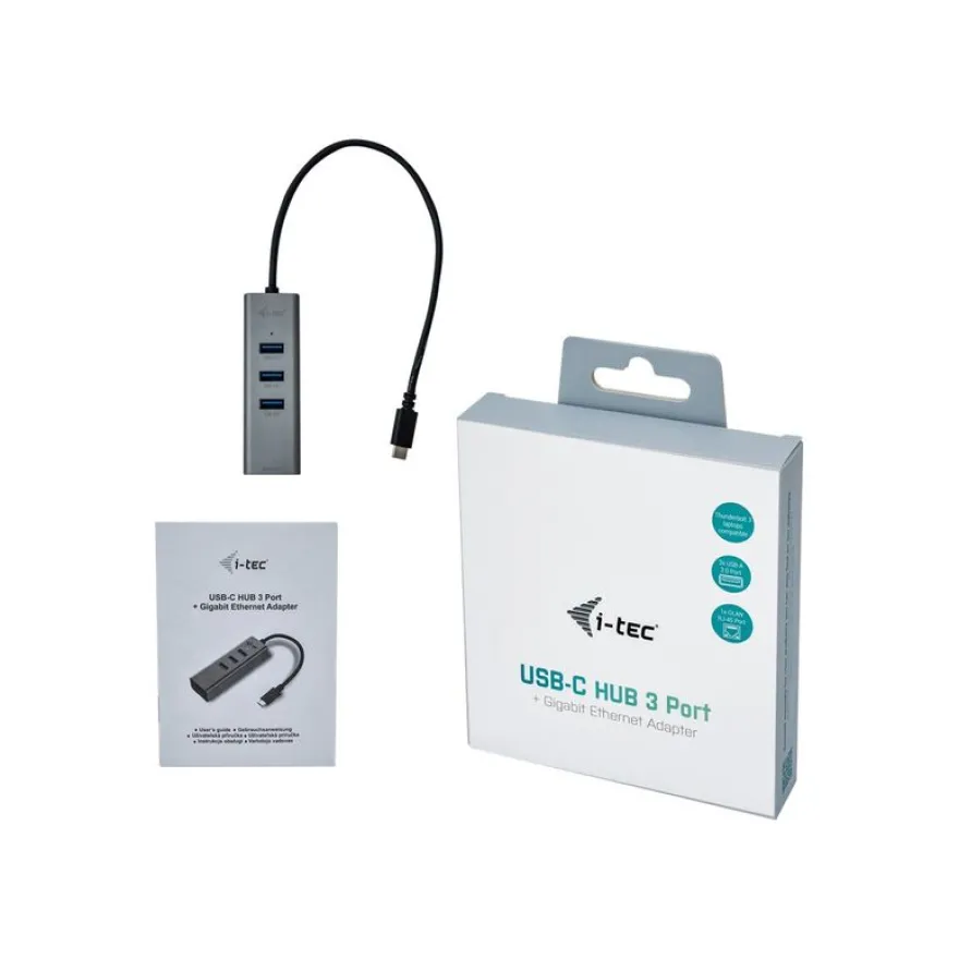 i-Tec USB-C Metal - Hub - 3 x SuperSpeed USB 3.0 + 1 x 10/100/1000