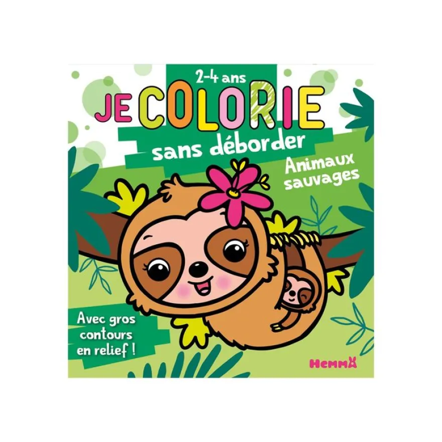 Je colorie sans deborder (2-4 ans) - animaux sauvages (paresseux) t78 - avec gros contours en relief