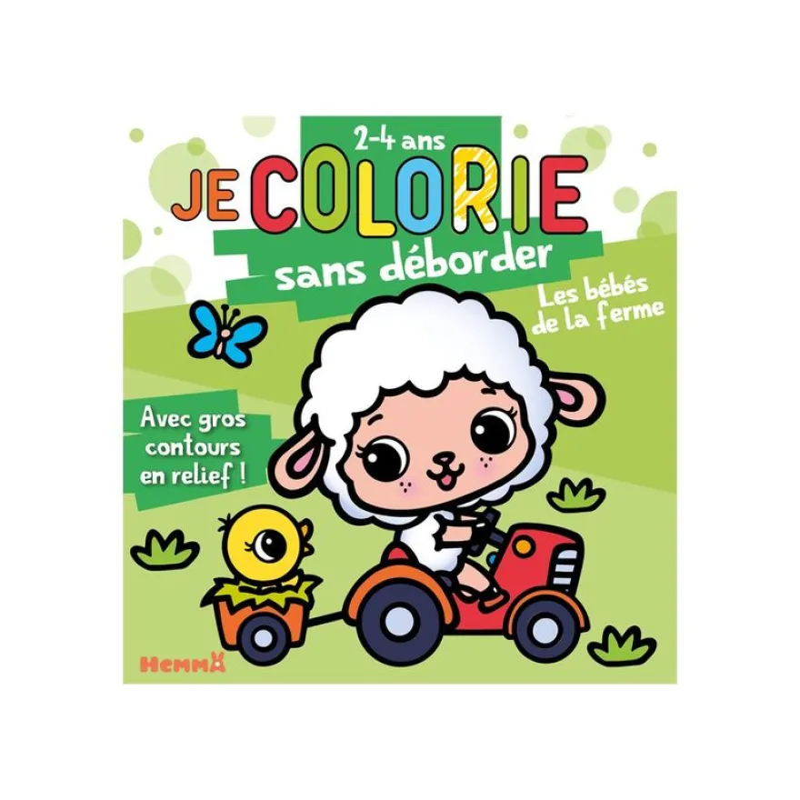 Je colorie sans deborder (2-4 ans) - les bebes dela ferme - avec gros contours en relief !