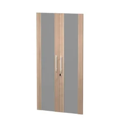 Jeu de 2 portes vitrées - pour bibliothèque 4 étagères FLORA - L80 x H153,8 cm - imitation merisier arabis