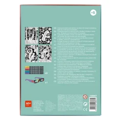 Jeu de coloriage 3D avec 4 planches animaux - 6 feutres double pointe et lunettes 3D incluses