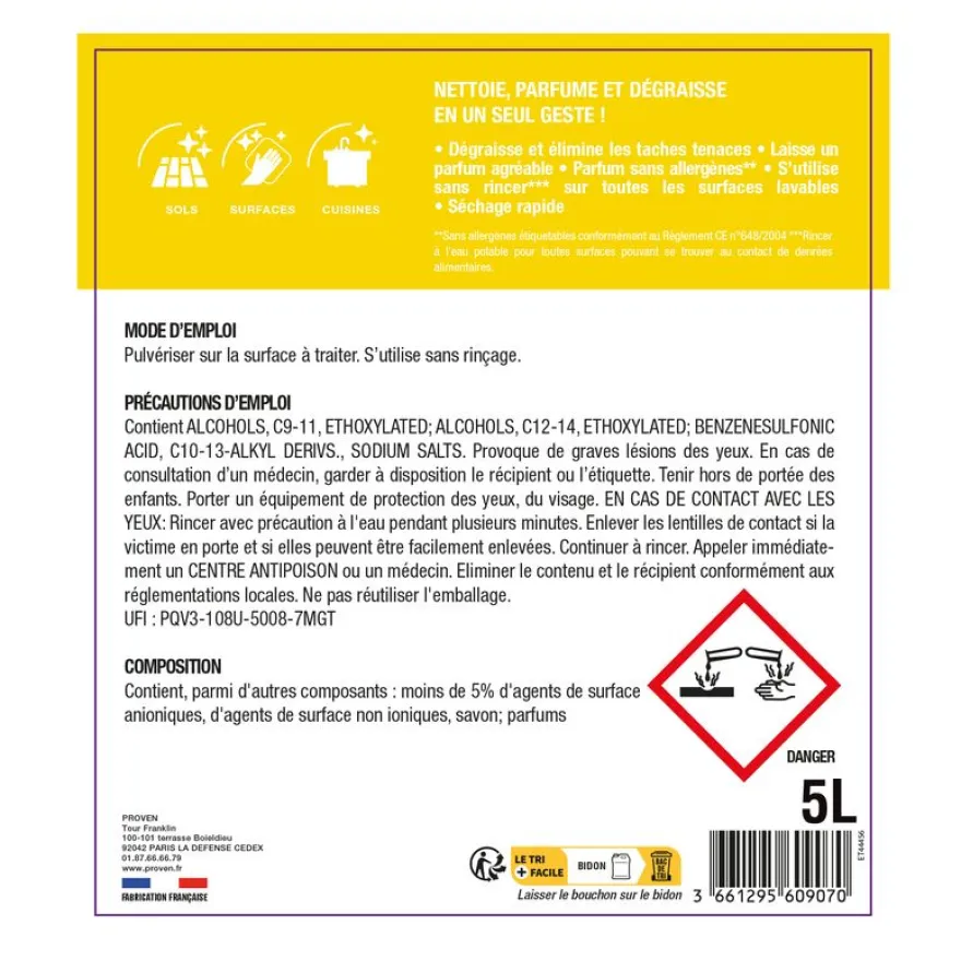 Jex Professionnel triple action - Détergent, dégraissant et désodorisant - fraîcheur citron - 5L