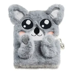 Journal intime koala en peluche avec oreilles en relief - visage brodé - cadenas et 80 pages lignées 80 g