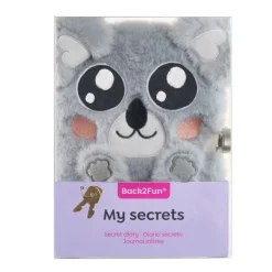 Journal intime koala en peluche avec oreilles en relief - visage brodé - cadenas et 80 pages lignées 80 g