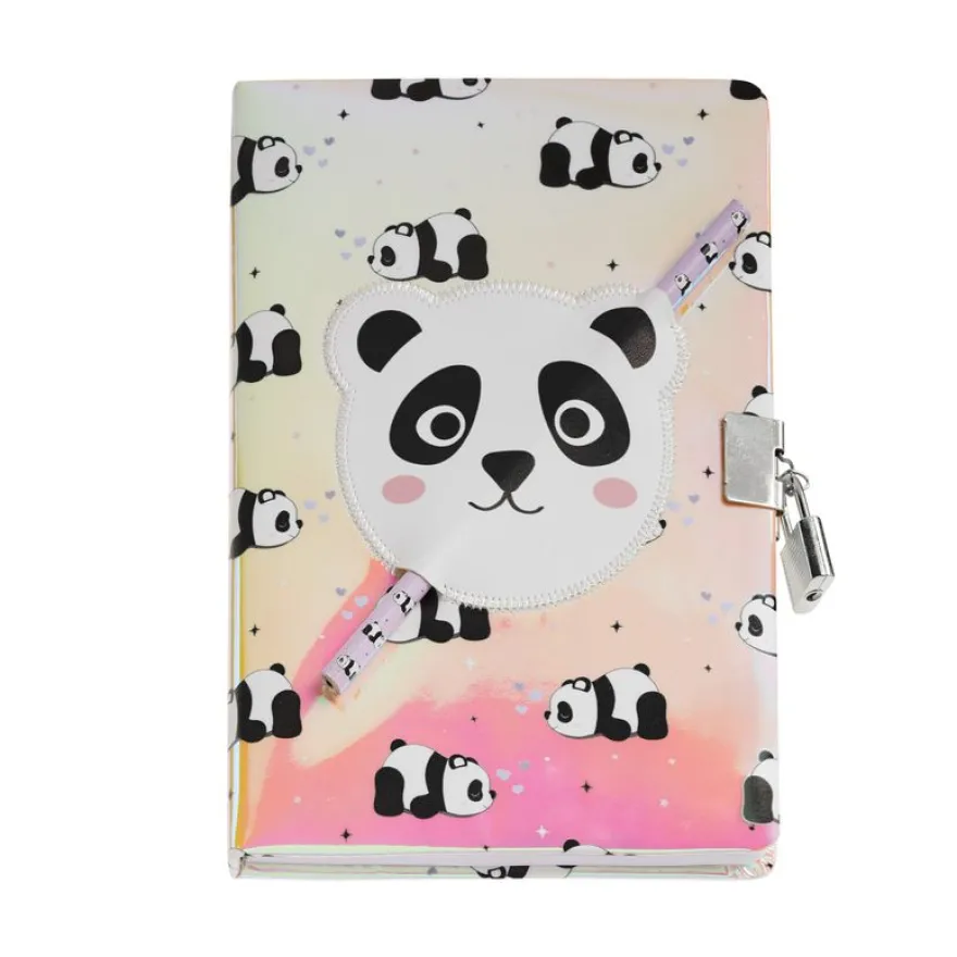 Journal secret Panda pour enfants avec cadenas - clés et crayon - carnet A5 holographique à 80 pages lignées - cadeau original Back2Fun