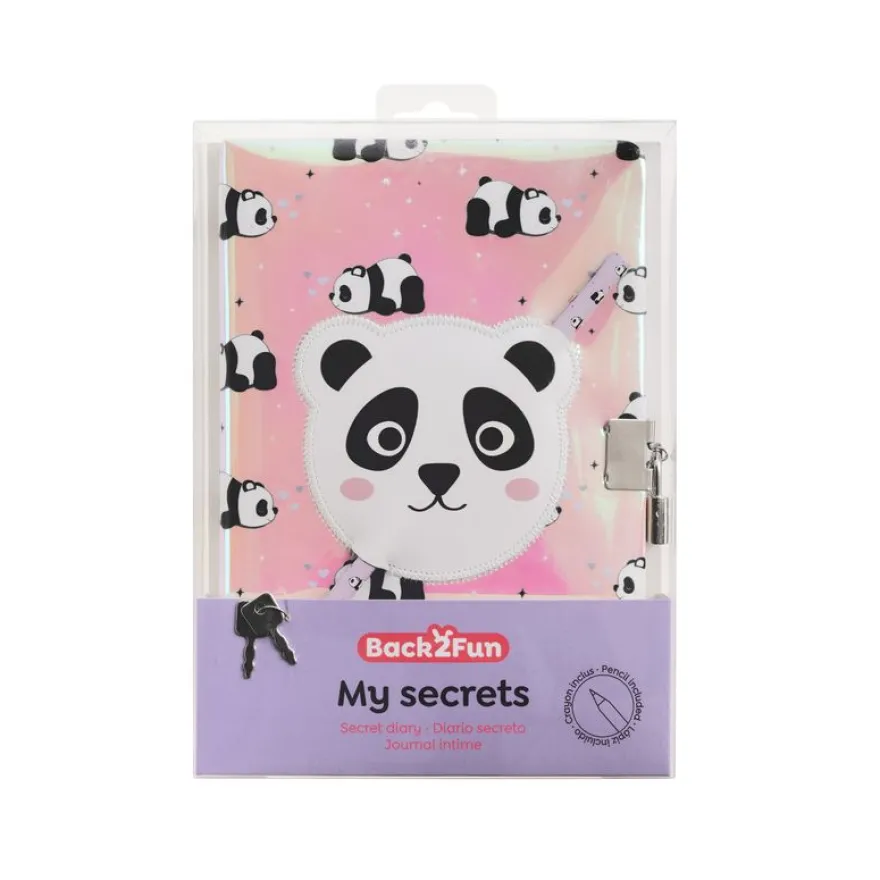 Journal secret Panda pour enfants avec cadenas - clés et crayon - carnet A5 holographique à 80 pages lignées - cadeau original Back2Fun
