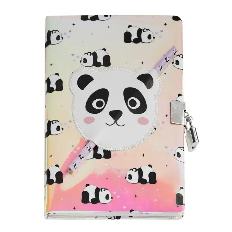 Journal secret Panda pour enfants avec cadenas - clés et crayon - carnet A5 holographique à 80 pages lignées - cadeau original Back2Fun