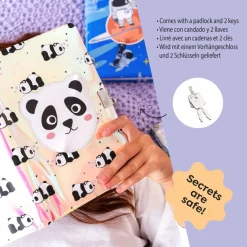 Journal secret Panda pour enfants avec cadenas - clés et crayon - carnet A5 holographique à 80 pages lignées - cadeau original Back2Fun