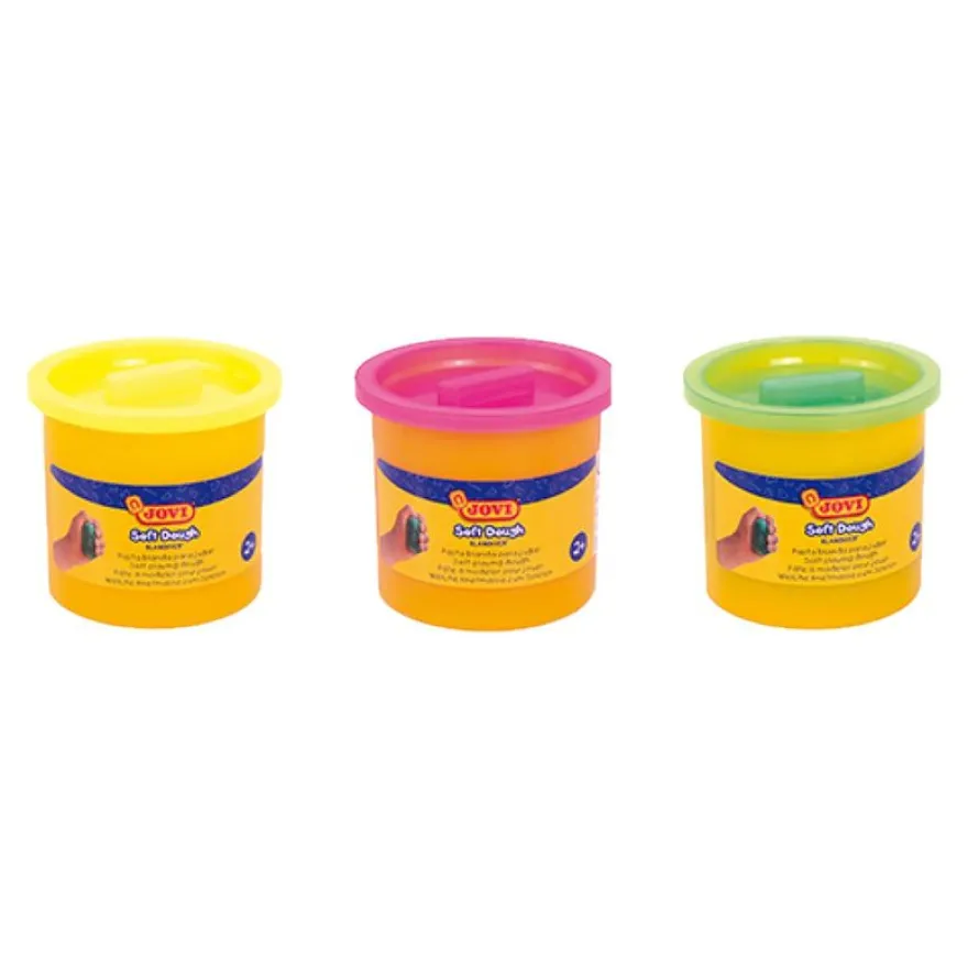 JOVI BLANDIVER - 3 pots de pâte à modeler - 110 g - jaune fluo, vert fluorescent, phosphorescent magenta