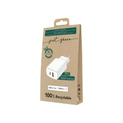 Just Green - Chargeur secteur pour smartphone - USB A & USB-C - blanc - 37W