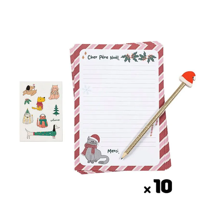 Kit lettres au Père Noël - 10 feuilles - 1 crayon à papier avec gomme - 1 planche stickers - Viquel
