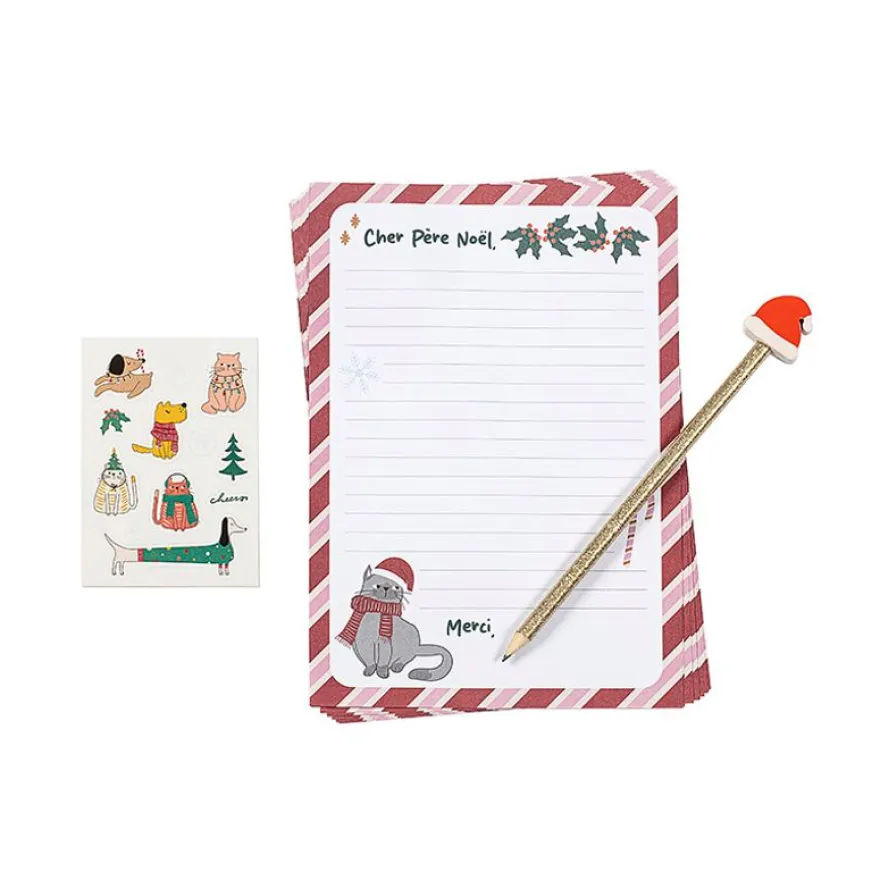 Kit lettres au Père Noël - 10 feuilles - 1 crayon à papier avec gomme - 1 planche stickers - Viquel