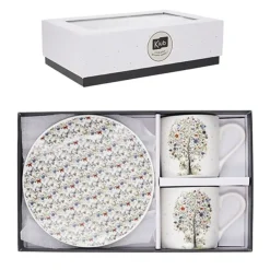 Kiub - Coffret Duo Tasses Café avec Soucoupes - Porcelaine - Collection Bug Art - 26 x 17 x 6.5 cm - Disponible dans différents assortiments