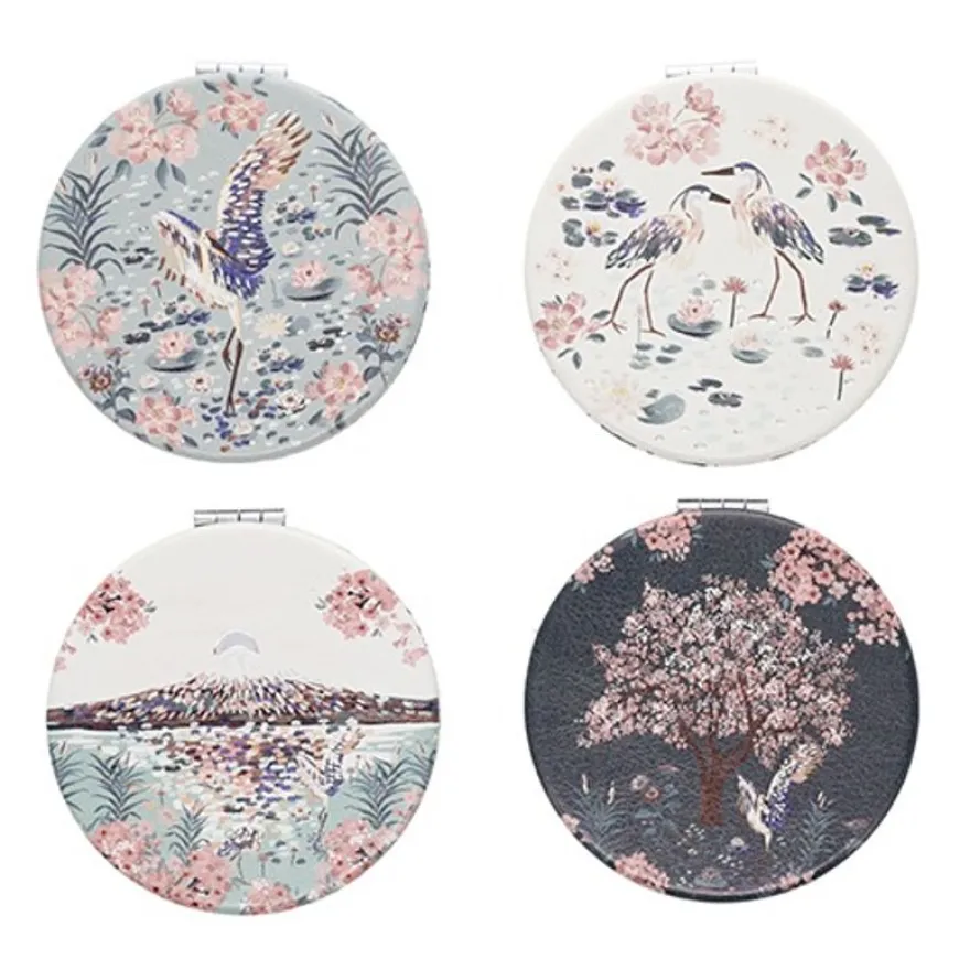 Kiub - Miroir de Poche - PVC - Collection Fleurs de Fuji - 7.7 x 7 x 1.2 cm - Disponible dans différents assortiments