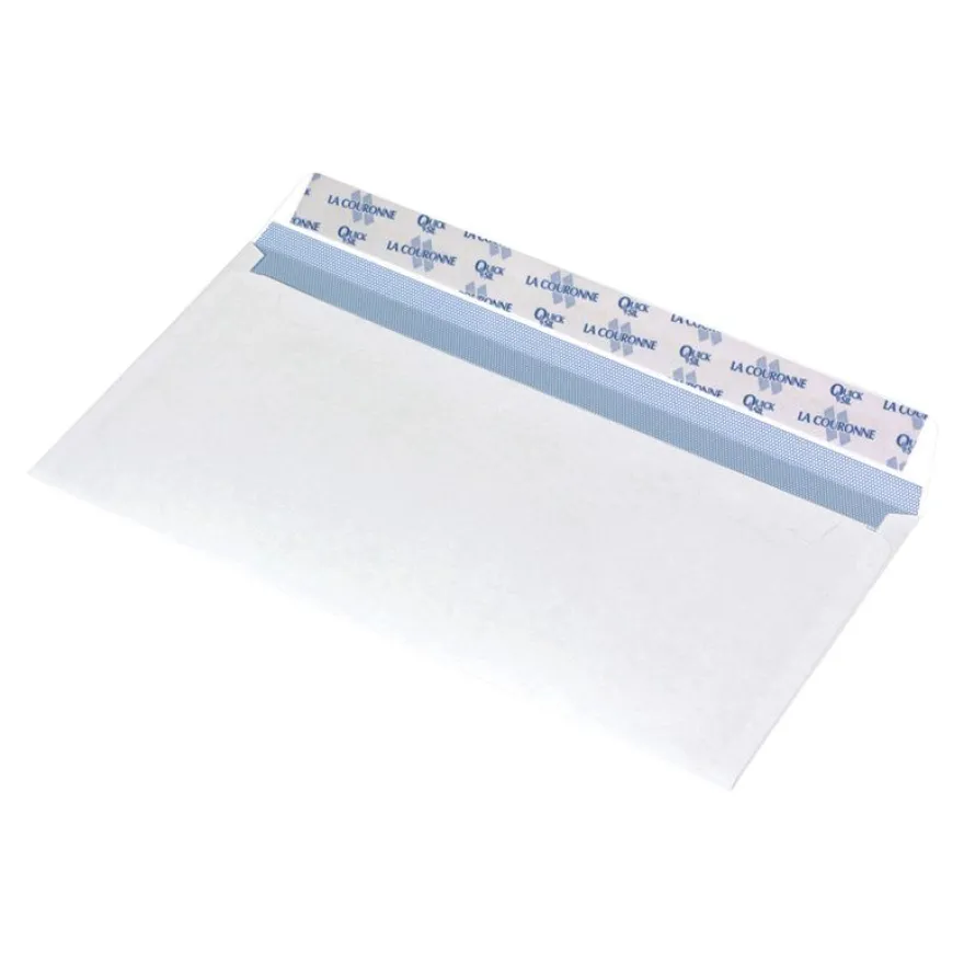 La Couronne - 200 Enveloppes DL 110 x 220 mm - 100 gr - sans fenêtre - blanc - bande auto-adhésive