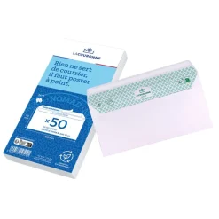 La Couronne - 50 Enveloppes recyclées DL 110 x 220 mm - 80 gr - sans fenêtre - blanc - bande auto-adhésive
