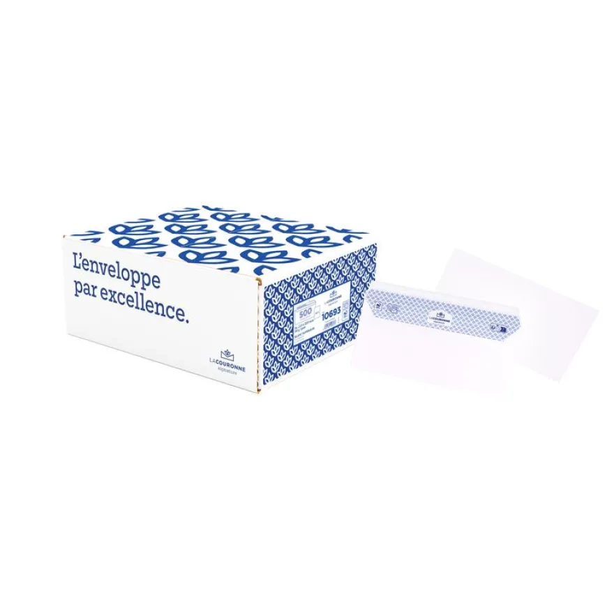 La Couronne - 500 Enveloppes DL 110 x 220 mm - 90 gr - sans fenêtre - blanc - bande auto-adhésive - Ouverture facile