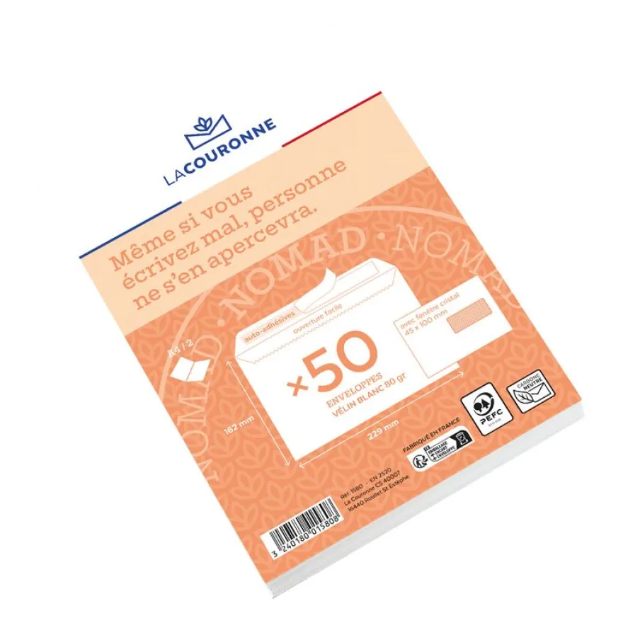 La Couronne - 50 Enveloppes C5 162 x 229 mm - 80 gr - fenêtre cristal 45x100 mm - blanc - bande auto-adhésive
