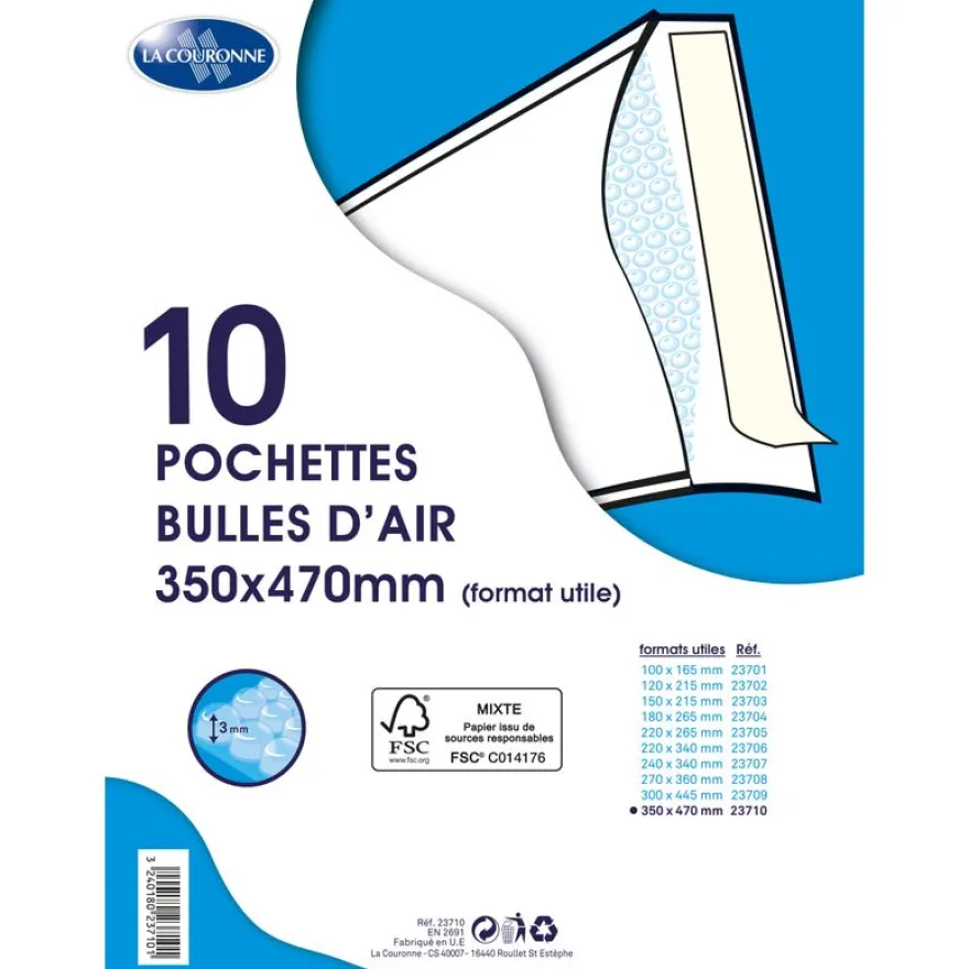La Couronne - 10 pochettes bulles - 350 x 470 mm - autocollant - blanc