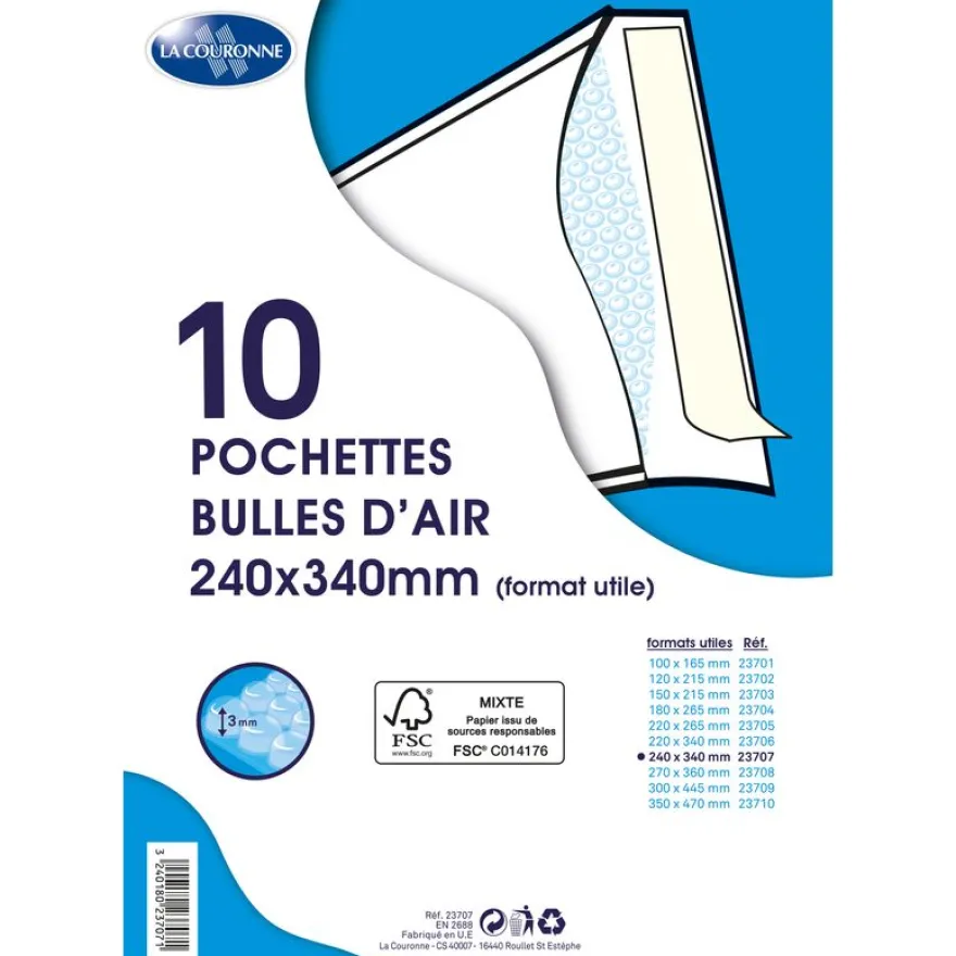 La Couronne - 10 Pochettes bulles - 240 x 340 mm - autocollant - blanc
