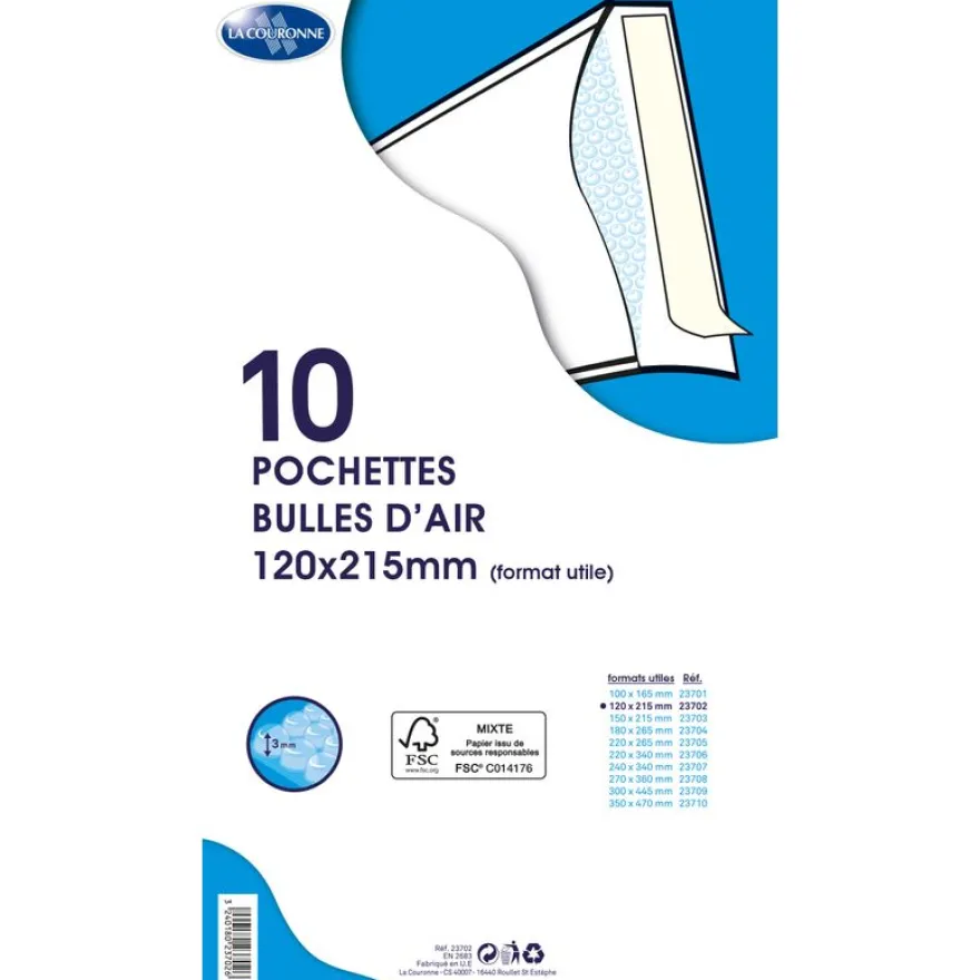 La Couronne - 10 Pochettes bulles - 120 x 215 mm - autocollant - blanc