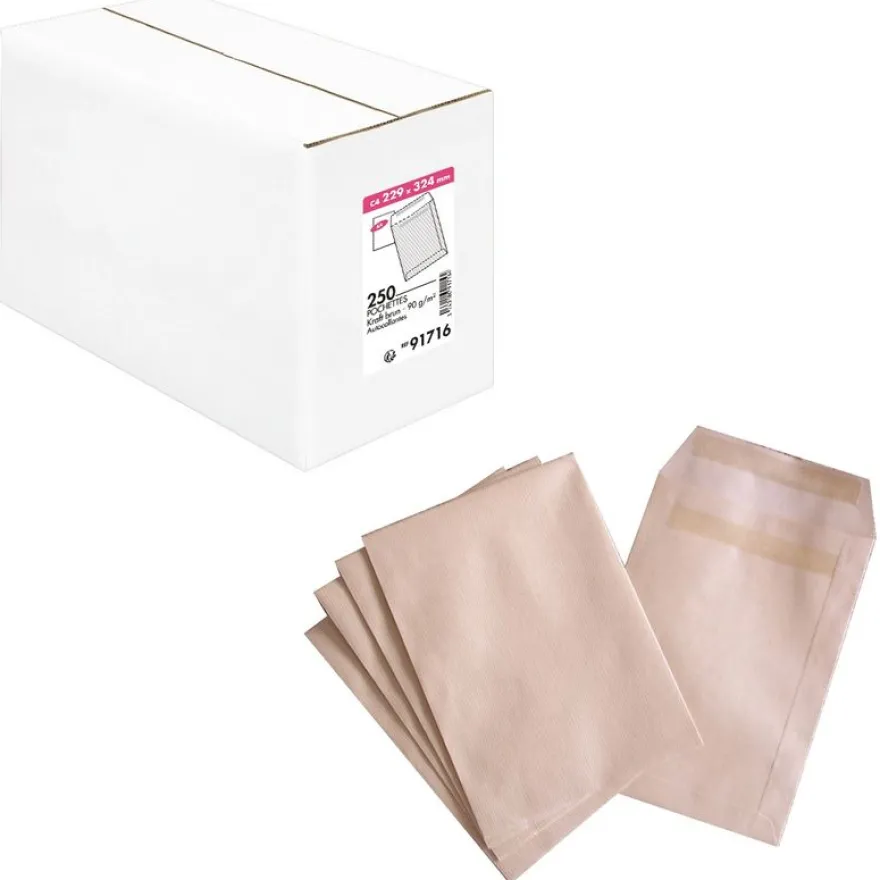 La Couronne - 250 Pochettes kraft - C4 229 x 324 mm - 90 gr - sans fenêtre - autocollant