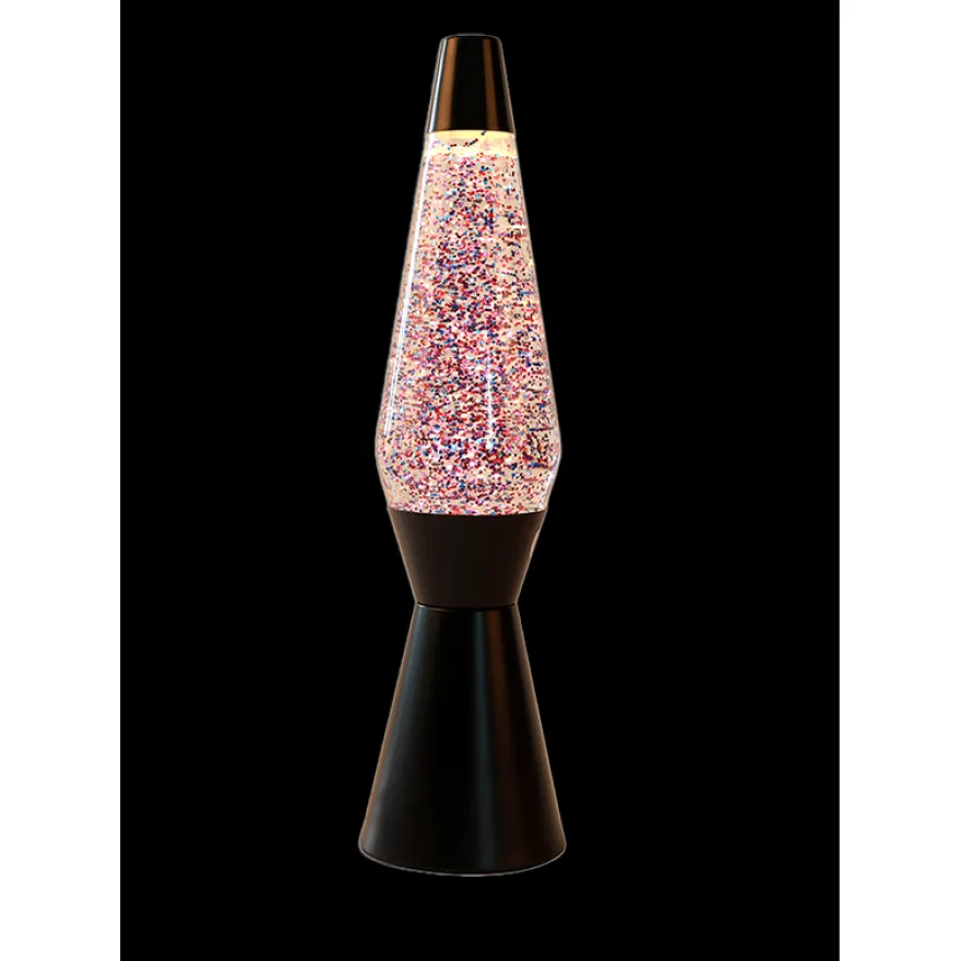 Lampe lave avec paillettes 10,2 x 40 cm - Base noire, liquide pailletté - Câble 160 cm avec prise européenne