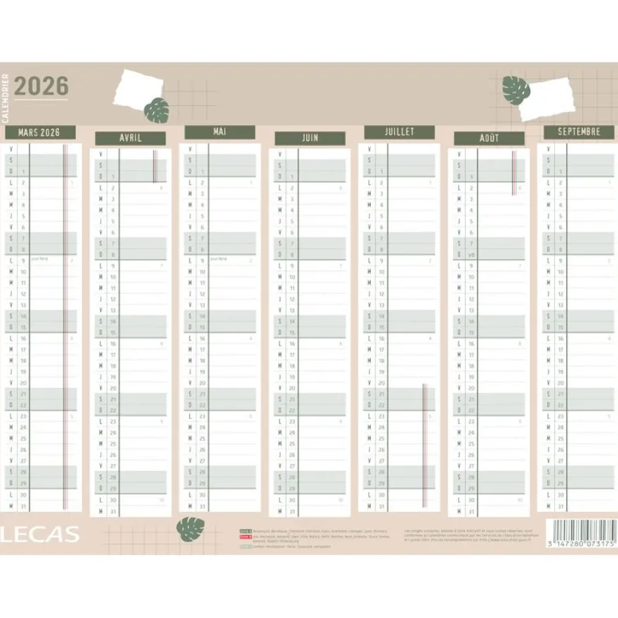 Lecas Brut - Calendrier 7 mois par face - 32 x 42 cm