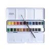 Lefranc Bourgeois - 24 Demi-godets de peinture aquarelle fine avec pinceau et palettte - boîte métal - couleurs assorties