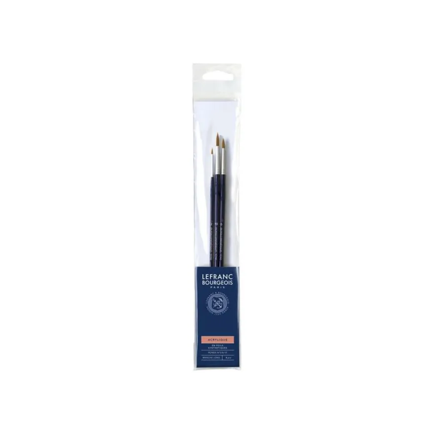 Lefranc Bourgeois - Pack de 3 pinceaux ronds - manche long - N° 2, 6, 10