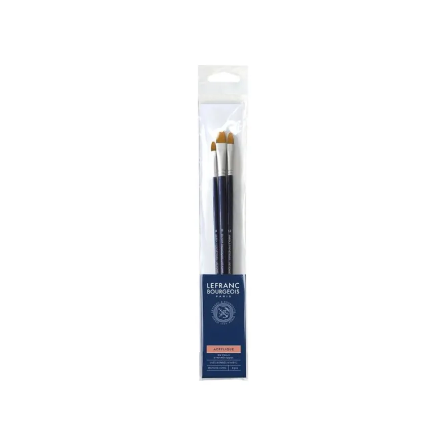 Lefranc Bourgeois - Pack de 3 pinceaux ronds - manche long - N° 4, 8, 12