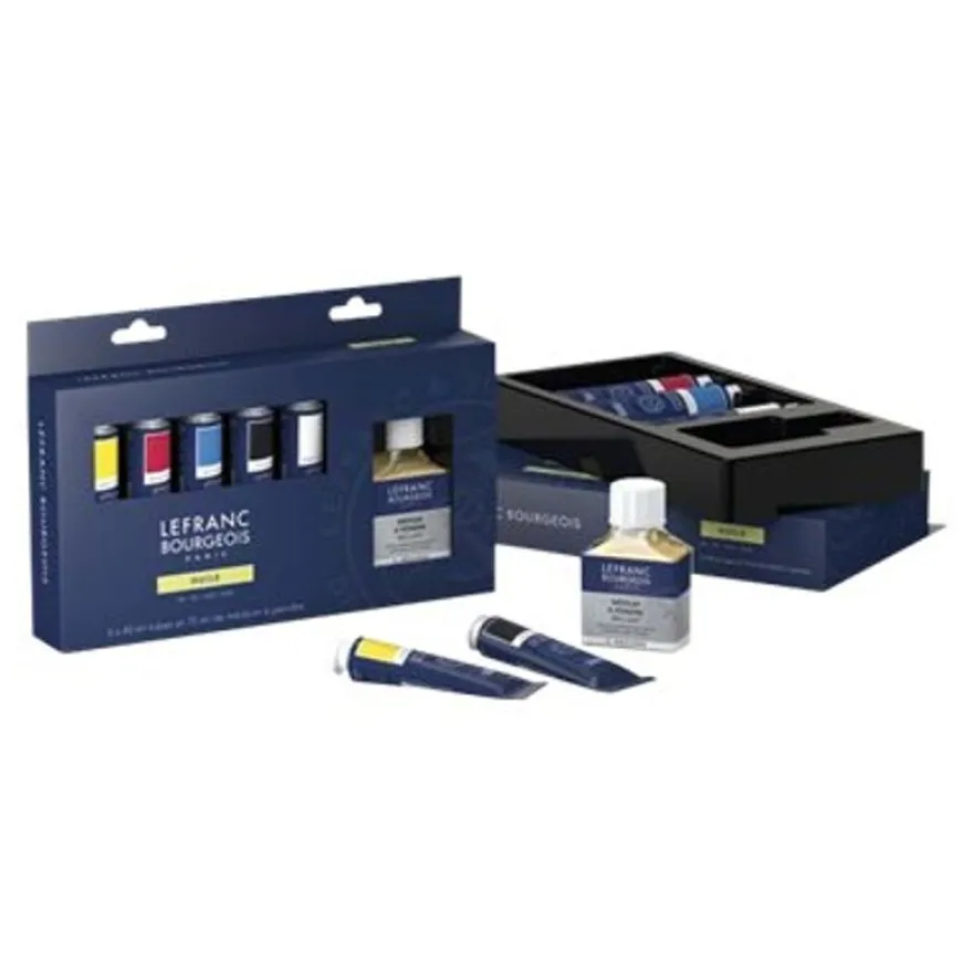 Lefranc Bourgeois - Pack de 5 tubes de peinture à huile Fine avec médium à peindre - couleurs primaires assorties - 40 ml