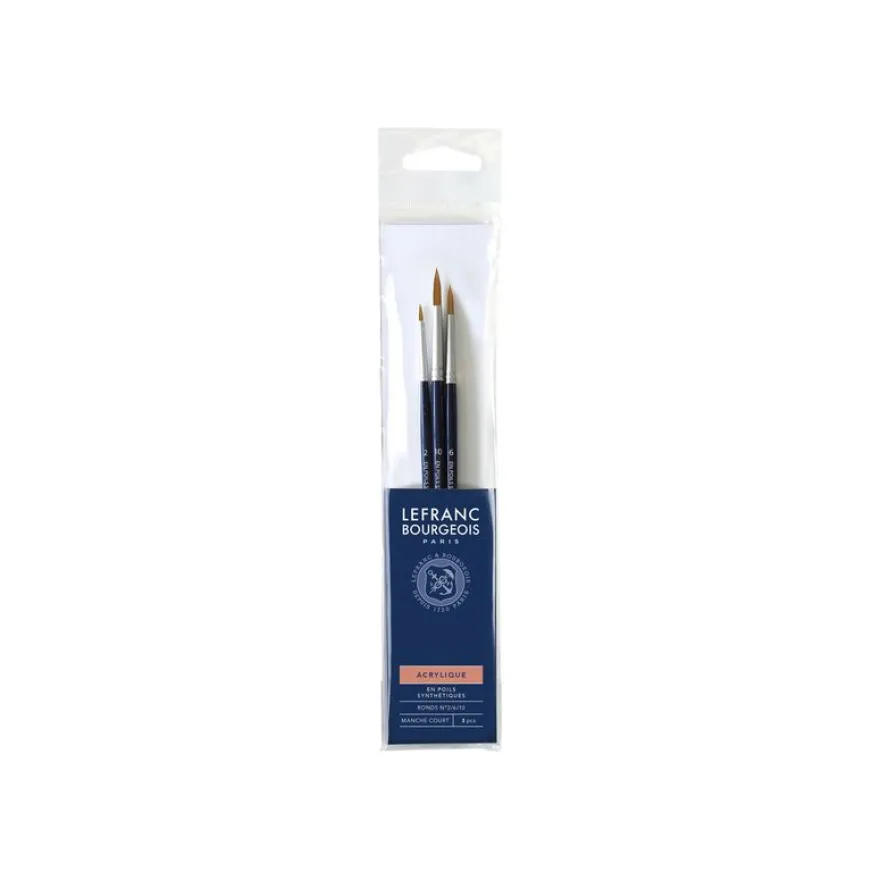Lefranc Bourgeois - Pack de 3 pinceaux ronds - manche court - N° 2, 6, 10