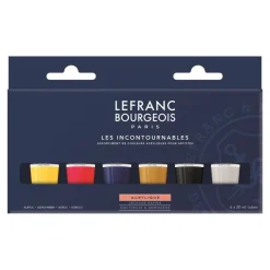 Lefranc Bourgeois - Set de peinture acrylique - 6 couleurs - ocre jaune, blanc titane, jaune primaire, noir ivoire, rouge primaire, bleu primaire - 20 ml
