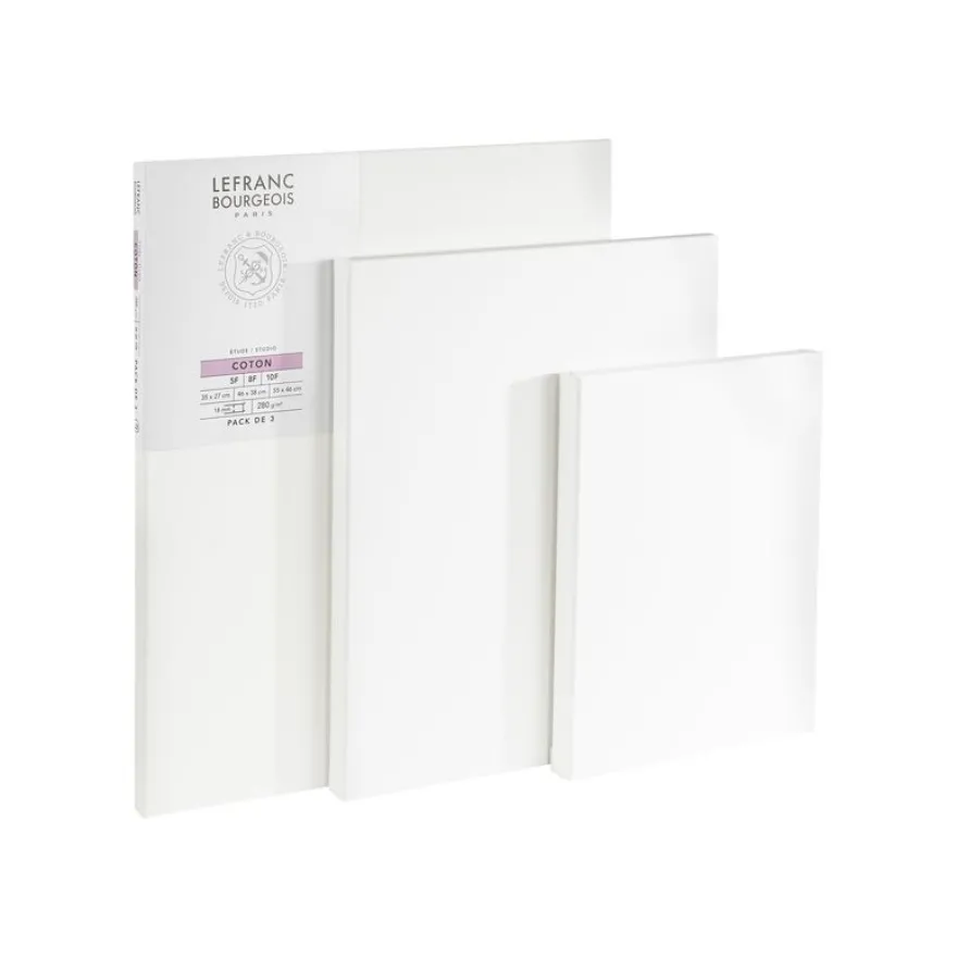 Lefranc Bourgeois Studio - Pack de 3 toiles pré-étirées - 5F/8F/10F - 100 % coton