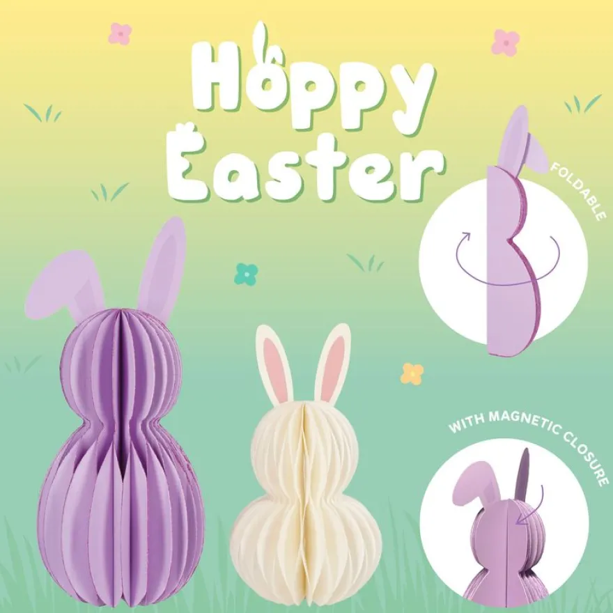 Legami – Lot de 2 Lapins en Papier Pliables – Hoppy Easter – Décoration de Pâques