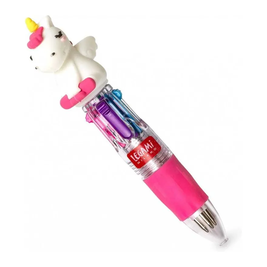 LEGAMI - Mini Stylo à Bille 4 Couleurs - Licorne