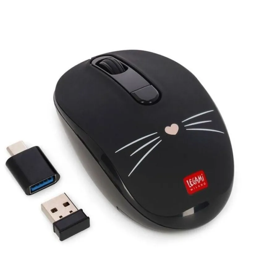 Legami - Souris sans fil Kitty : USB & Type-C, 10m, 3 DPI