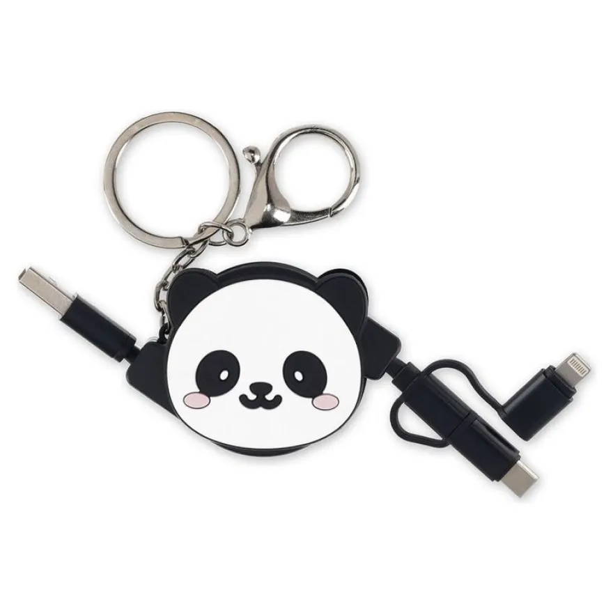 LEGAMI Charge 'N Roll - Câble USB - 24 pin USB-C (M) with detachable USB-C to USB-A adapter pour 24 pin USB-C, Lightning, Micro-USB de type B (M) - 2 A - 1 m - 3 en 1, rétractable - panda
