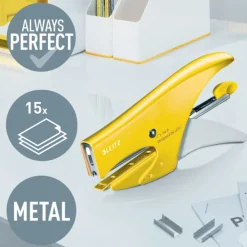 Leitz – WOW – Pince-Agrafeuse – 15 Feuilles-Agrafes N°10 Incluses – Jaune