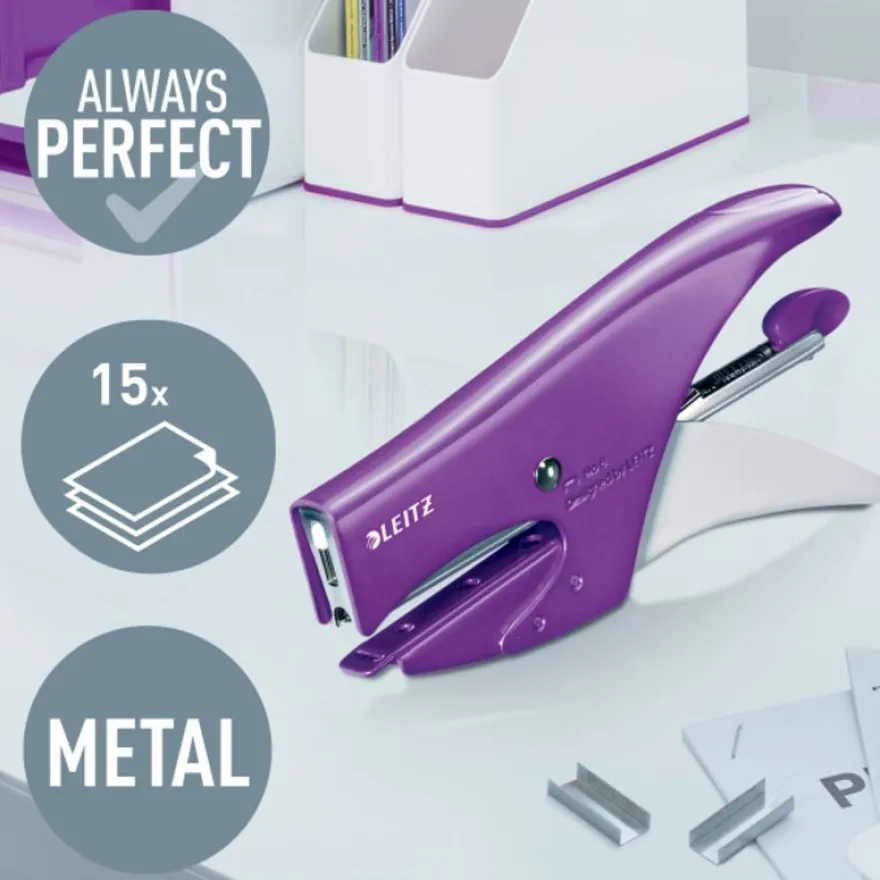 Leitz – WOW – Pince-Agrafeuse – 15 Feuilles-Agrafes N°10 Incluses – Violet