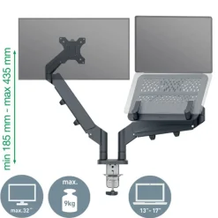 Leitz Ergo – Bras double écran & PC 17"-32"– Ergonomique et gain d’espace – Gris foncé