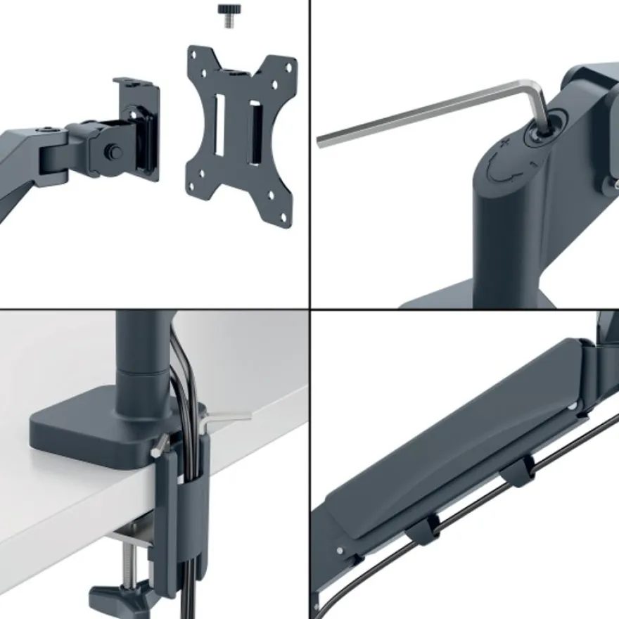 Leitz Ergo – Bras double pour écrans 17"-32" – Réglable et ergonomique – Gris foncé